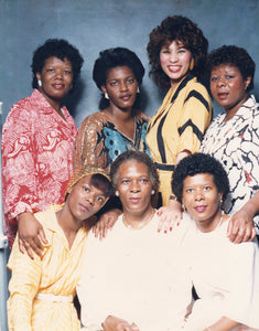 (Top Left) Doris Ann, Deborah, Demetrius, Janice. (Bottom Left) Betty, Mama Josephine, Linda. (Not Pictured) Myrtis, Anthony, Loretta